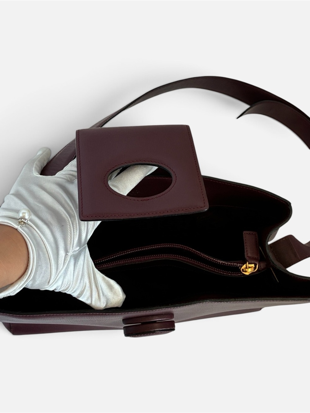 Cartier Burgundy Leather Shoulder Bag with Signature Flap - Picture 9 of 9